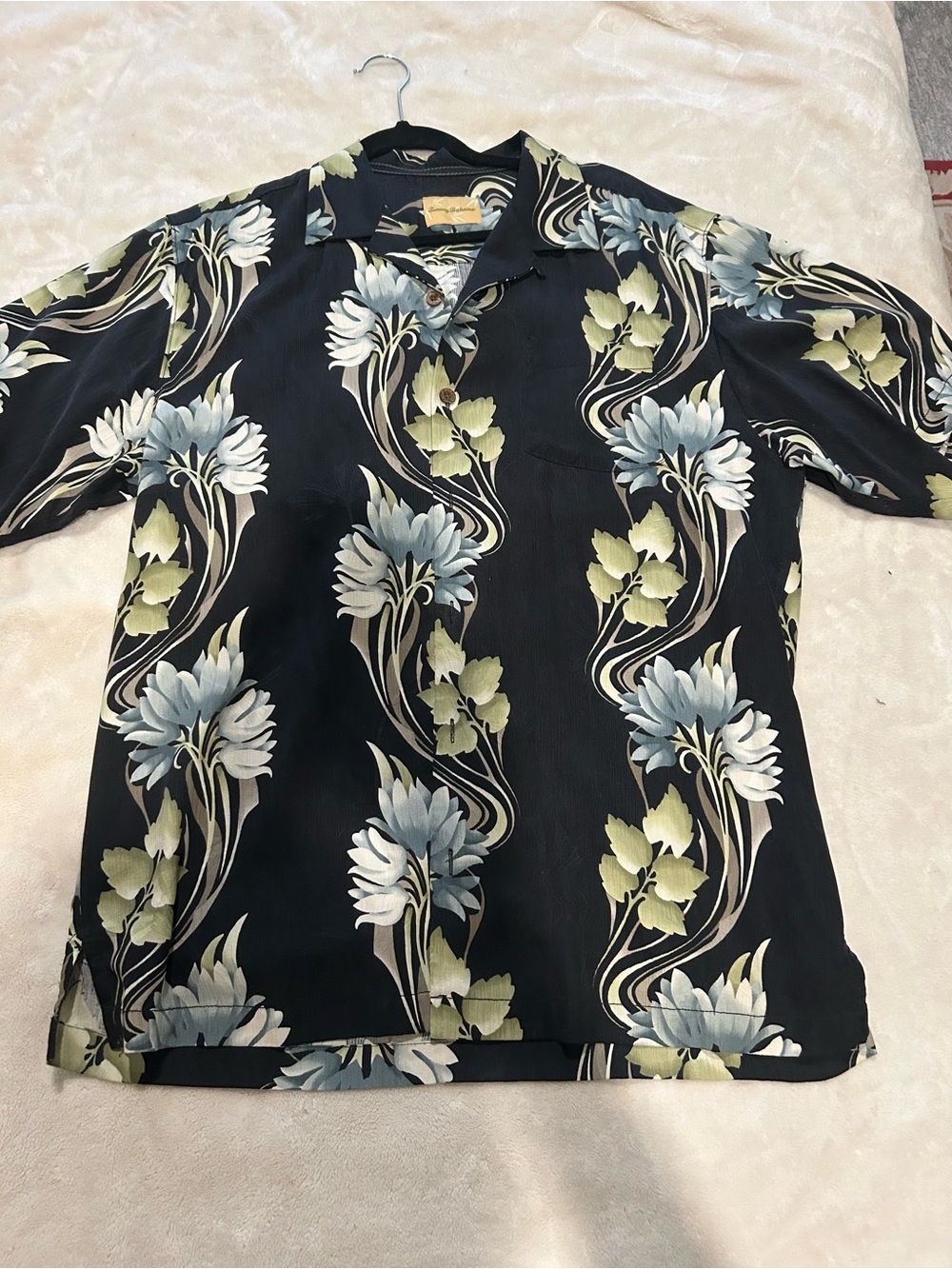 Tommy Bahama Black Floral Short Sleeve Camp Shirt